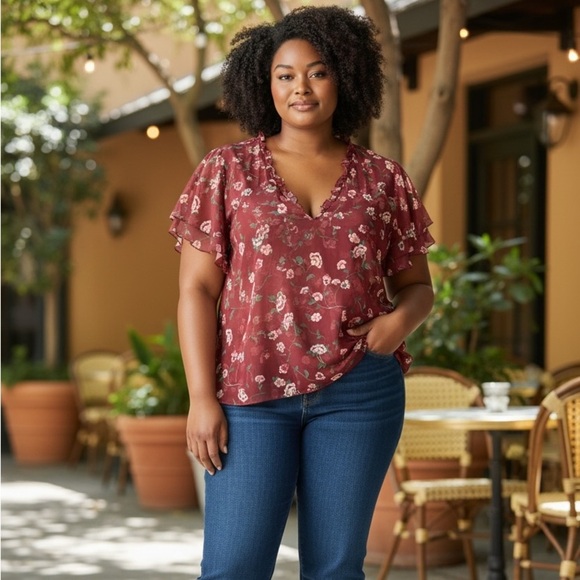 Lane Bryant Tops - Lane Bryant Burgundy Floral Blouse